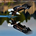 Bald Eagle soaring above lake