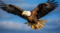 A bald eagle soaring in the air with its wings spread, AI Royalty Free Stock Photo