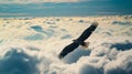 A bald eagle soaring majestically through the air. Eagle in flight above the clouds. AI Generative Royalty Free Stock Photo