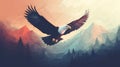 Vibrant Eagle Soaring Over Mountains - Minimalist Illustration