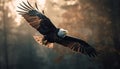 Bald eagle spreads majestic wings in mid air, symbolizing freedom generated by AI