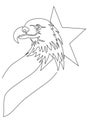 Bald eagle and stylized american flag elements, stripes and star. Editable vector black and white image made in continuous one- Royalty Free Stock Photo