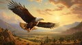 Bald Eagle Sunset Scenery Wallpaper In Tim Hildebrandt Style Royalty Free Stock Photo
