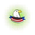 Bald eagle with USA flag icon, comics style Royalty Free Stock Photo