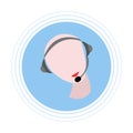 The bald girl in headphones with a microphone. Flat icon.
