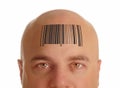 Bald head with barcode