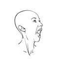 Bald head of screaming girl with wide open mouth