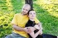 Bald-headed man embraced a girl Royalty Free Stock Photo