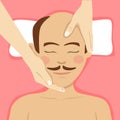 Bald-headed man having head massage in spa. Top view Royalty Free Stock Photo