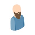 Bald man with a beard icon, isometric 3d style