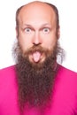 Bald man with big eyes and tongue. Royalty Free Stock Photo