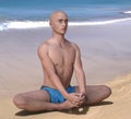 Baddha konasana pose bald man beach