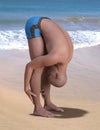 Uttanasana pose bald man beach