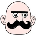 Bald man head with a thick thick mustache, doodle icon drawing Royalty Free Stock Photo