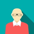 Bald man in a red sweater icon, flat style Royalty Free Stock Photo