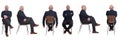 Bald man sitting on white background on white background,front,side and back view Royalty Free Stock Photo