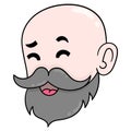 Bald old man with beard and thick mustache smiling kindly, doodle icon drawing Royalty Free Stock Photo