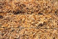 Bale of hay stack on a rural agricultural field