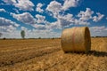 Bale of hay under the blue sky Royalty Free Stock Photo