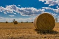 Bale of hay under the blue sky Royalty Free Stock Photo