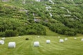 Bale of hay wrapped in plastic foil, Norway Royalty Free Stock Photo