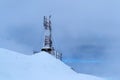 Balea lake, Transfagarasan, radio station surrounded by snow