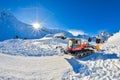 BALEA, ROMANIA - JANUARY 27 2017 - Snow grooming machine ratrak at Balea Lake in the Fagaras mountains, Romania