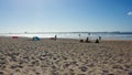 Baleal extensive beach in the end of a Summer day with Peniche, Portugal, on the horizon Royalty Free Stock Photo