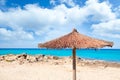 Balearic Formentera island with umbrella beach Royalty Free Stock Photo