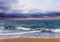 The Balearic sea in Spain. Soft Wave Of Blue Ocean On Sandy Beach. Background. Selective focus.Summer outdoor nature harmony. Summ Royalty Free Stock Photo