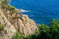 The Balearic sea in Spain. Soft Wave Of Blue Ocean On Sandy Beach. Background. Selective focus.Summer outdoor nature harmony. Summ Royalty Free Stock Photo