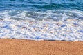 The Balearic sea in Spain. Soft Wave Of Blue Ocean On Sandy Beach. Background. Selective focus.Summer outdoor nature harmony. Summ Royalty Free Stock Photo