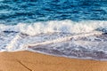 The Balearic sea in Spain. Soft Wave Of Blue Ocean On Sandy Beach. Background. Selective focus.Summer outdoor nature harmony. Summ Royalty Free Stock Photo