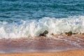 The Balearic sea in Spain. Soft Wave Of Blue Ocean On Sandy Beach. Background. Selective focus.Summer outdoor nature harmony. Summ Royalty Free Stock Photo