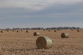 Bales Of Hay. Post Harvest Corn Field. Storage Facility. Irrigation System. Broken Corn Stalks. Farmland. Farm In Nebraska
