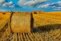 Bales of Straw On A Harvested Grainfield Royalty Free Stock Photo
