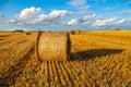 Bales of Straw on a Harvested Grainfield Royalty Free Stock Photo