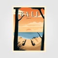 Bali Beach Sunset Vintage Travel Poster Vector Illustration Design