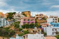 Bali, Crete, Greece - October 7, 2019: Colorful buildings of small hotels and apartments on the mountainside of the popular resort