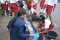 Bali, December 2019. a medical student doing medical education to children student