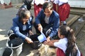 Bali, December 2019. a medical student doing medical education to children student