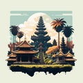 Bali Hindu Temple Nyepi Silent Day Indonesia Island Vector Flat Illustration