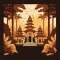 Bali Hindu Temple Nyepi Silent Day Indonesia Island Vector Flat Illustration