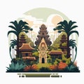 Bali Hindu Temple Nyepi Silent Day Indonesia Island Vector Flat Illustration