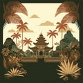 Bali Hindu Temple Nyepi Silent Day Indonesia Island Vector Flat Illustration