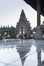 Bali, Indonesia - Apr 11, 2019. - temple gate in Pura Ulun Danu Bratan temple with reflection on floor in Bratan lake, is famous Royalty Free Stock Photo