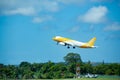 Bali, Indonesia - April 30, 2019: Scoot plane on Denpasar Airport runway