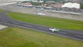 Bali, Indonesia, December 4, 2020. Aerial view of airplanes at the airport runway. Indonesian budget airline, Citylink plane