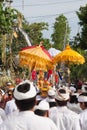 Bali, Indonesia - Feb 2, 2012 - Hari Raya Galungan and Umanis Galungan holiday fesival parade - the days to celebrate