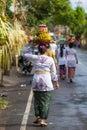 Bali, Indonesia - Feb 2, 2012 - Hari Raya Galungan and Umanis Galungan holiday fesival parade - the days to celebrate